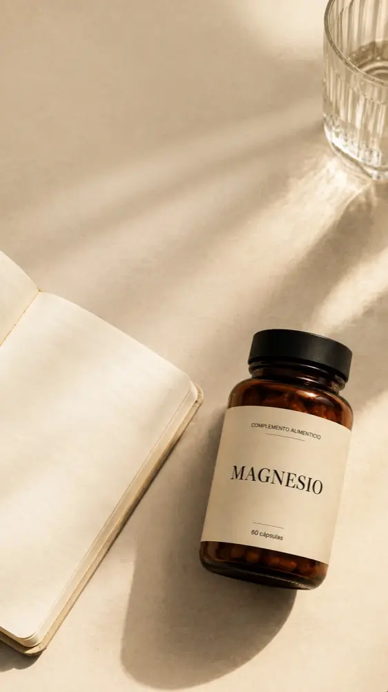 Composición del suplemento de magnesio sobre un escritorio