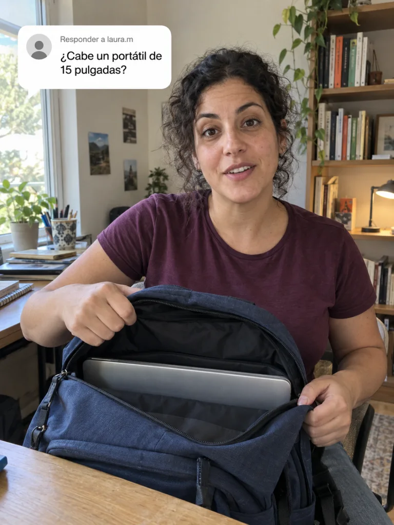 Una creadora responde a un comentario sobre si cabe un portátil en su mochila.
